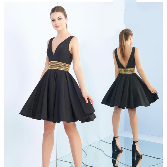 Mac Duggal Dresses & Skirts - Ieena for Mac Duggal Black V-Neck Full Studded Mini Dress